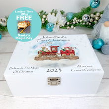 Load image into Gallery viewer, Personalised Luxury Baby&#39;s First Christmas Keepsake Box, Christmas Train
