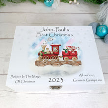 Load image into Gallery viewer, Personalised Luxury Baby&#39;s First Christmas Keepsake Box, Christmas Train
