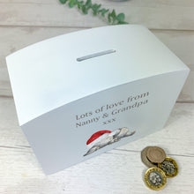 Load image into Gallery viewer, Personalised Luxury Christmas Wooden Money Box,Christmas Elephant Piggy Bank.
