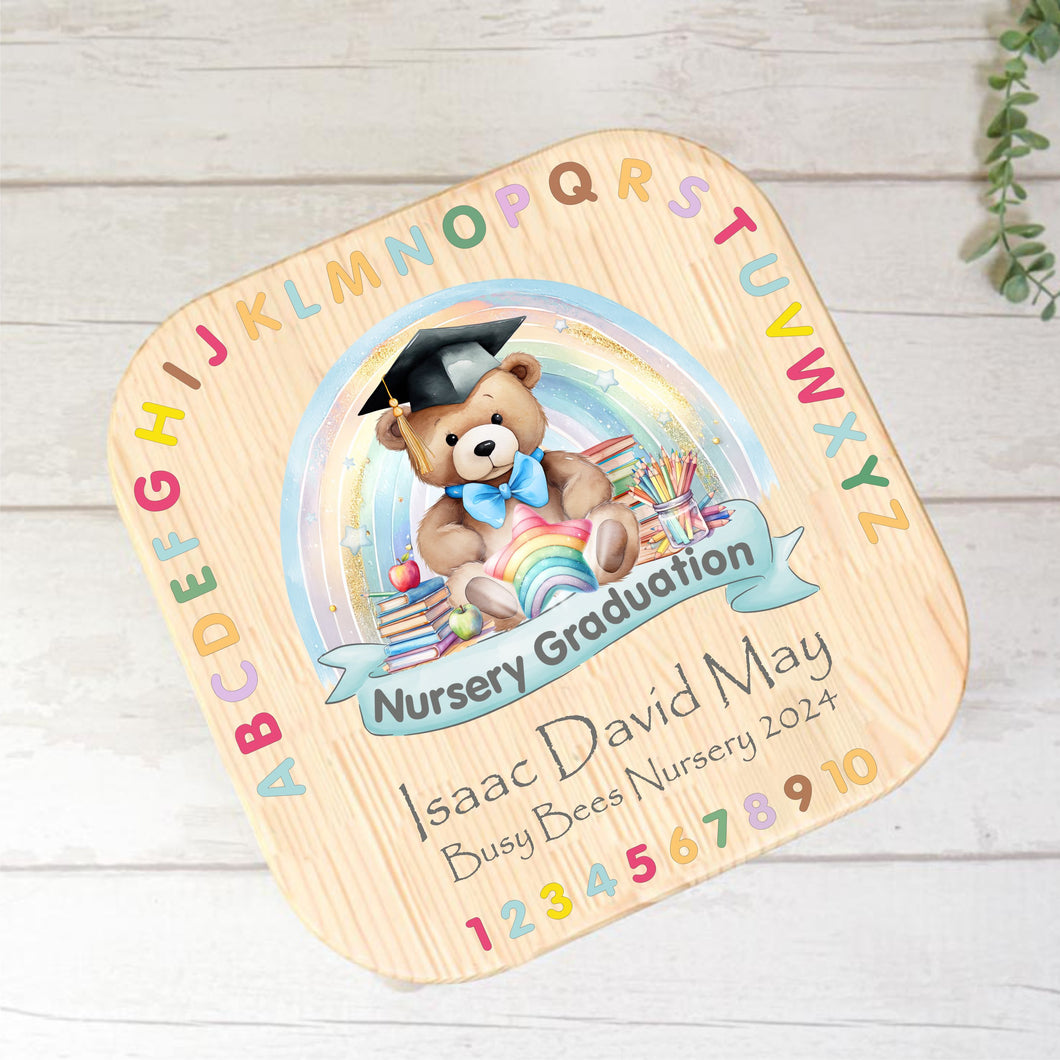 Personalised Nursery Graduation Childrens Stool, Blue