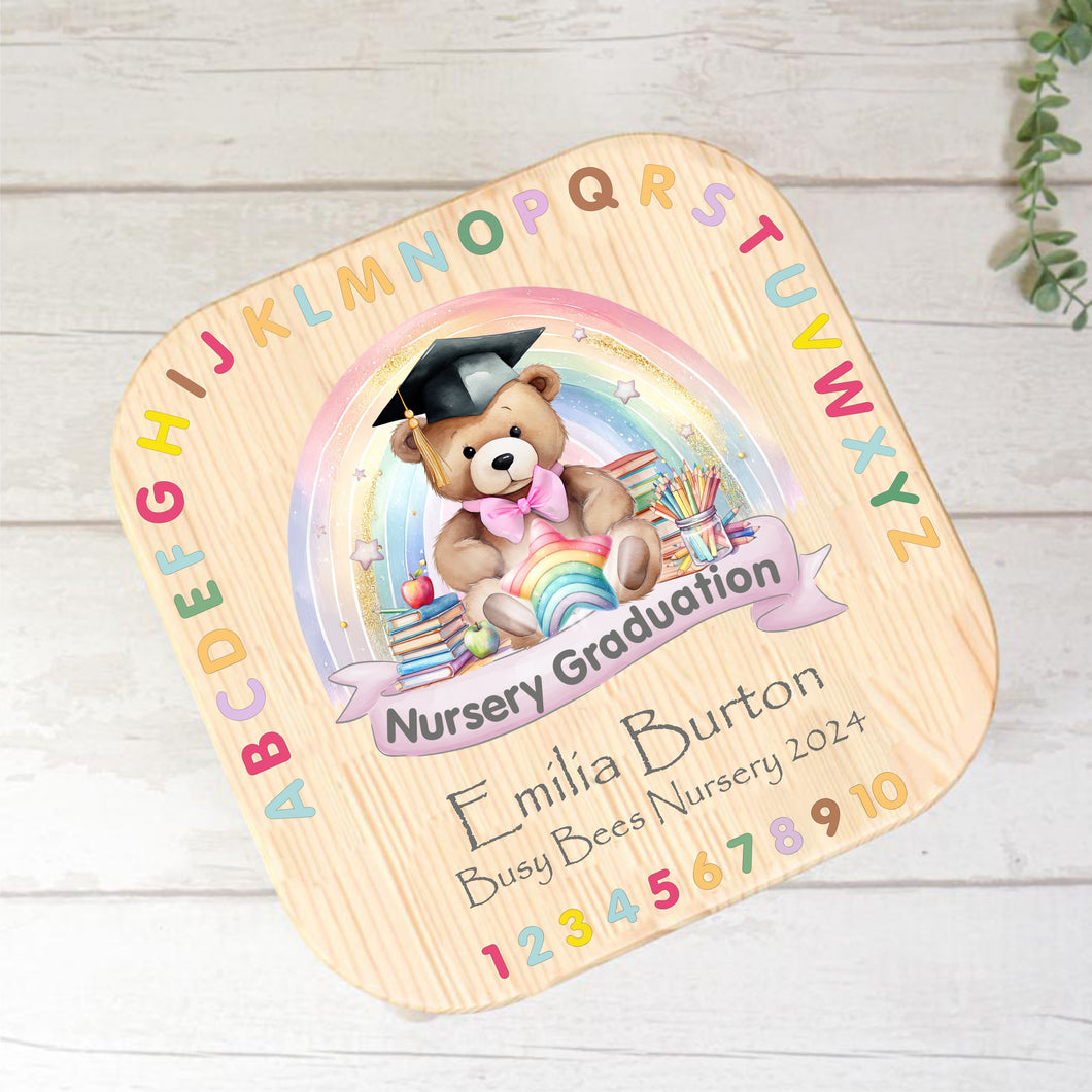 Personalised Nursery Graduation Childrens Stool, Pink