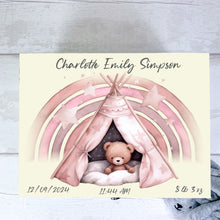 Load image into Gallery viewer, Personalised Baby Keepsake Box, Pink Sleepy Teddy Theme
