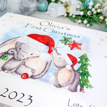 Load image into Gallery viewer, Personalised Luxury Baby&#39;s First Christmas Keepsake Box, Christmas Baby Elephants
