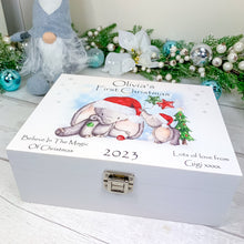 Load image into Gallery viewer, Personalised Luxury Baby&#39;s First Christmas Keepsake Box, Christmas Baby Elephants
