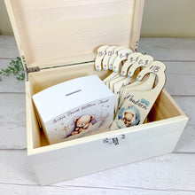 Load image into Gallery viewer, Personalised Baby Keepsake Box, Blue Sleepy Teddy Theme
