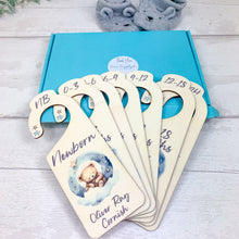 Load image into Gallery viewer, Personalised Wooden Baby Clothes Wardrobe Dividers, Blue Sleepy Teddy
