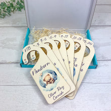 Load image into Gallery viewer, Personalised Wooden Baby Clothes Wardrobe Dividers, Blue Sleepy Teddy
