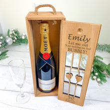 Load image into Gallery viewer, Champagne Prosecco Wooden Gift Box. Let Me Out
