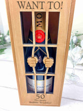 Load image into Gallery viewer, Champagne Prosecco Wooden Gift Box. Let Me Out
