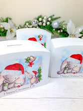 Load image into Gallery viewer, Personalised Luxury Christmas Wooden Money Box,Christmas Elephant Piggy Bank.
