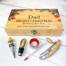 Load image into Gallery viewer, Christmas Wine Gift Set With 5 Accessories. Personalised Christmas Wine Gift Set With Wine Tools, Colour Printed. Add Name &amp; Message
