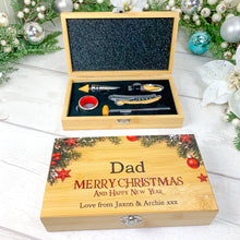 Load image into Gallery viewer, Christmas Wine Gift Set With 5 Accessories. Personalised Christmas Wine Gift Set With Wine Tools, Colour Printed. Add Name &amp; Message
