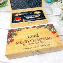 Load image into Gallery viewer, Christmas Wine Gift Set With 5 Accessories. Personalised Christmas Wine Gift Set With Wine Tools, Colour Printed. Add Name &amp; Message
