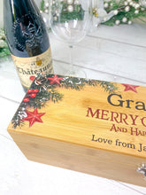 Load image into Gallery viewer, Christmas Wine Gift Box With Accessories, Wooden Wine Box, Personalised Christmas Gift, with Name &amp; Message
