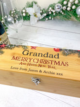 Load image into Gallery viewer, Christmas Wine Gift Box With Accessories, Wooden Wine Box, Personalised Christmas Gift, with Name &amp; Message
