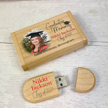 Load image into Gallery viewer, Personalised Wooden USB Flash Drive With Presentation Box, Graduation Day
