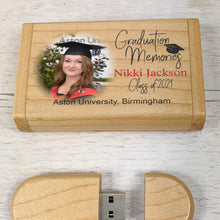 Load image into Gallery viewer, Personalised Wooden USB Flash Drive With Presentation Box, Graduation Day
