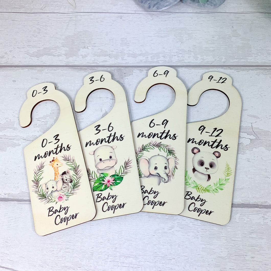 Personalised Wooden Baby Clothes Wardrobe Dividers, Jungle Animal Theme