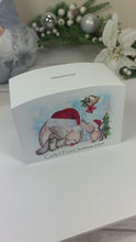 Load and play video in Gallery viewer, Personalised Luxury Christmas Wooden Money Box,Christmas Elephant Piggy Bank.
