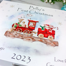 Load image into Gallery viewer, Personalised Luxury Baby&#39;s First Christmas Keepsake Box, Christmas Train
