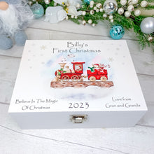 Load image into Gallery viewer, Personalised Luxury Baby&#39;s First Christmas Keepsake Box, Christmas Train
