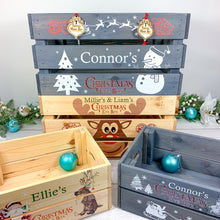 Load image into Gallery viewer, Personalised Large Pine Christmas Eve Crate - Rudolph design
