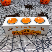 Load image into Gallery viewer, Halloween Tealight Holder with Candles, Personalised With Name
