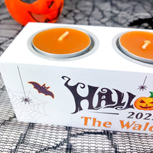 Load image into Gallery viewer, Halloween Tealight Holder with Candles, Personalised With Name
