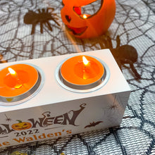 Load image into Gallery viewer, Halloween Tealight Holder with Candles, Personalised With Name
