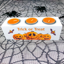 Load image into Gallery viewer, Halloween Tealight Holder with Candles, Personalised With Name
