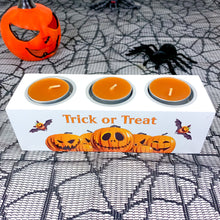 Load image into Gallery viewer, Halloween Tealight Holder with Candles, Personalised With Name
