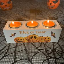 Load image into Gallery viewer, Halloween Tealight Holder with Candles, Personalised With Name
