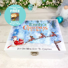 Load image into Gallery viewer, Personalised Luxury White Christmas Eve Box - Flying Santa with Sledge Design
