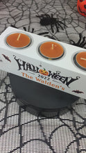 Load and play video in Gallery viewer, Halloween Tealight Holder with Candles, Personalised With Name
